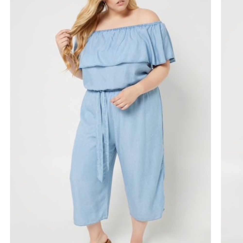 Chambray Off Shoulder Jumpsuit